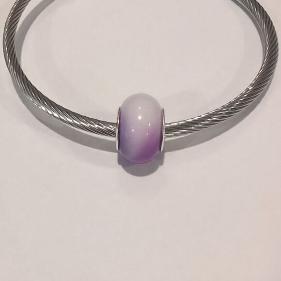 Silver Purple and White Blended Charm for Pandora Style Bracelet - Picture 2 of 6